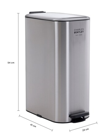 Charles Bentley 30L Slimline Rectangular Kitchen Pedal Bin