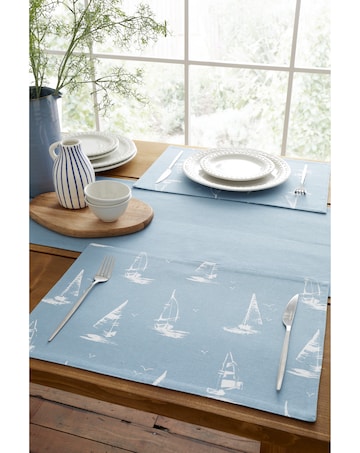 Catherine Lansfield Salcombe Boats Cotton Dining Placemat 4 Pack Blue