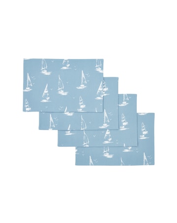Catherine Lansfield Salcombe Boats Cotton Dining Placemat 4 Pack Blue