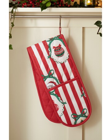 Catherine Lansfield Christmas Vintage Stripe Cotton Kitchen Double Oven Glove