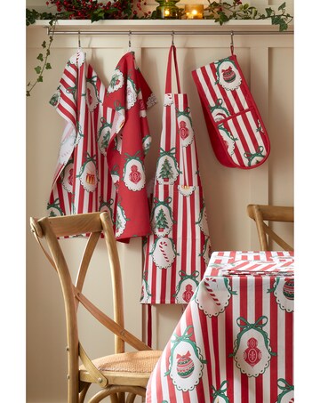 Catherine Lansfield Christmas Vintage Stripe Cotton Kitchen Double Oven Glove