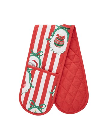 Catherine Lansfield Christmas Vintage Stripe Cotton Kitchen Double Oven Glove