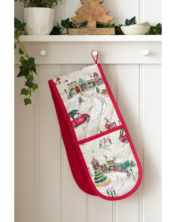 Catherine Lansfield Christmas Town Cotton Kitchen Double Oven Glove