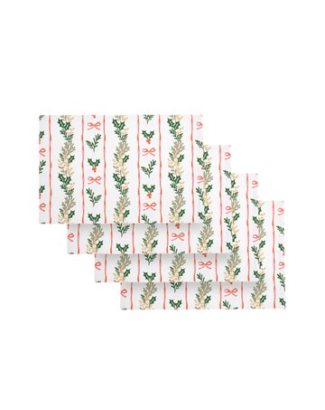 Catherine Lansfield Christmas Holly Stripe Cotton Dining Placemat 4 Pack