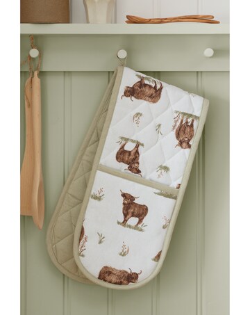 Catherine Lansfield Angus Highland Cow Cotton Kitchen Double Oven Glove