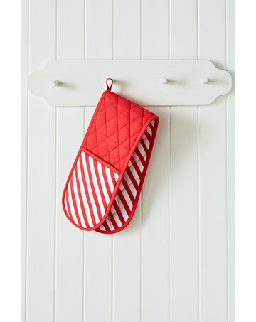 Catherine Lansfield Christmas Candy Cane Cotton Kitchen Double Oven Glove