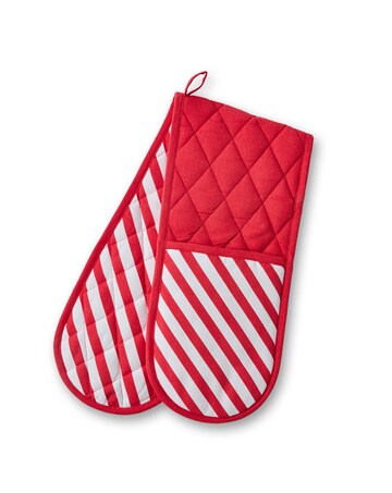 Catherine Lansfield Christmas Candy Cane Cotton Kitchen Double Oven Glove