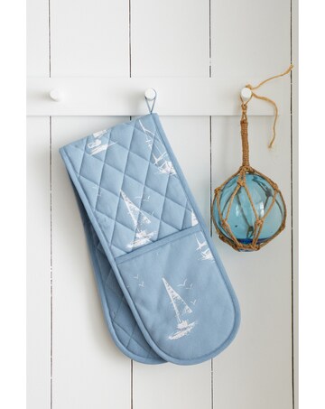 Catherine Lansfield Salcombe Boats Cotton Kitchen Double Oven Glove Blue