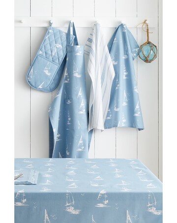 Catherine Lansfield Salcombe Boats Cotton Kitchen Double Oven Glove Blue