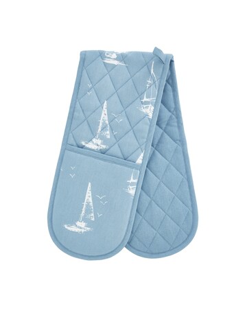 Catherine Lansfield Salcombe Boats Cotton Kitchen Double Oven Glove Blue