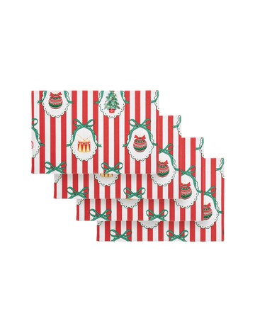 Catherine Lansfield Christmas Vintage Stripe Cotton Dining Placemat 4 Pack
