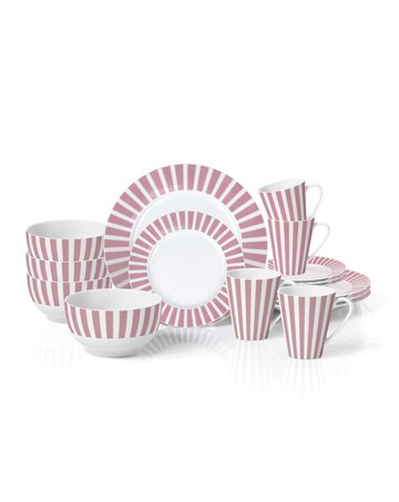 12pc Burgundy Stripe Dinner Set