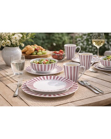 12pc Burgundy Stripe Dinner Set