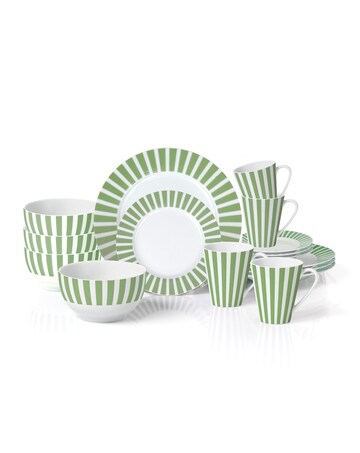 16pc Green Stripe Dinner Set