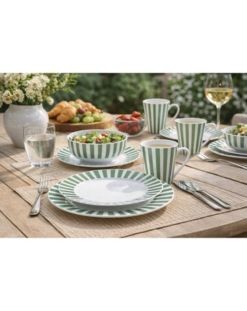 16pc Green Stripe Dinner Set