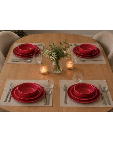 12pc Red Lipped Stoneware Dinner Set