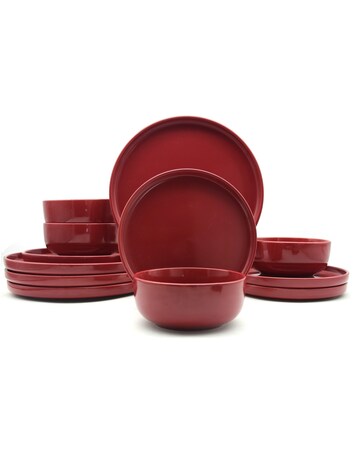 12pc Red Lipped Stoneware Dinner Set