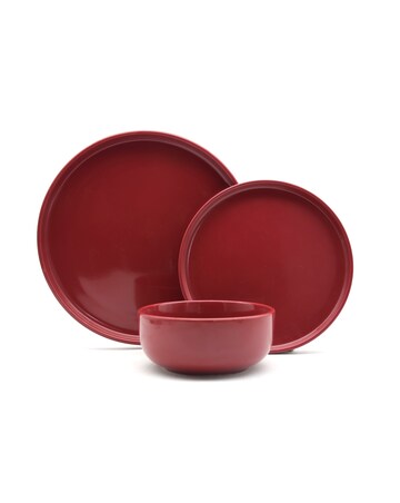 12pc Red Lipped Stoneware Dinner Set