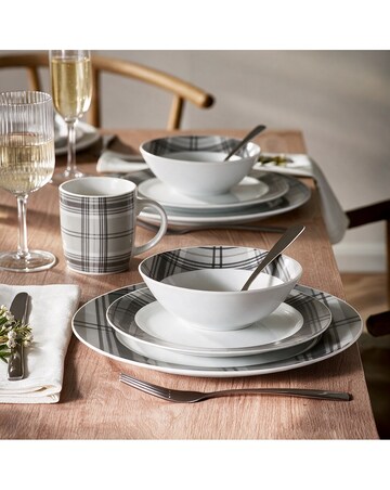 16pc Grey Tartan Dinner Set
