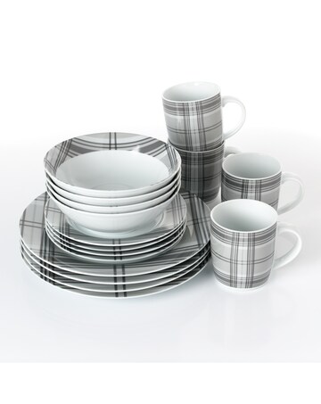 16pc Grey Tartan Dinner Set