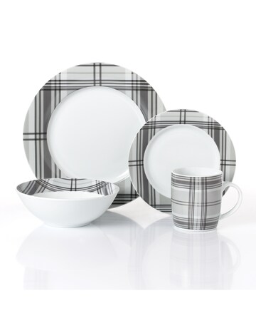 16pc Grey Tartan Dinner Set