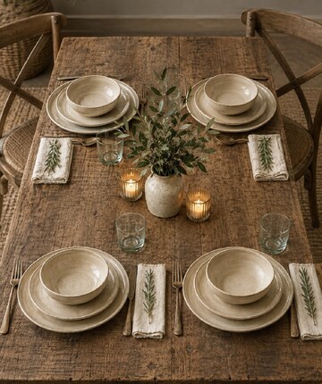 12pc Cream Reactive Glaze Stoneware