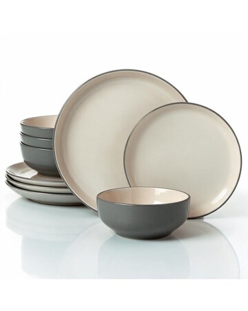 12pc 2tone Grey/Cream Stoneware Dinner