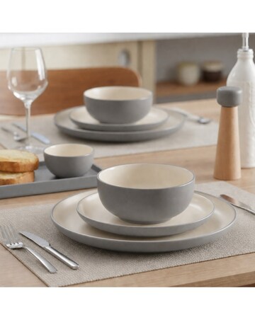 12pc 2tone Grey/Cream Stoneware Dinner