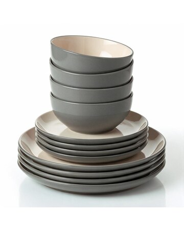 12pc 2tone Grey/Cream Stoneware Dinner