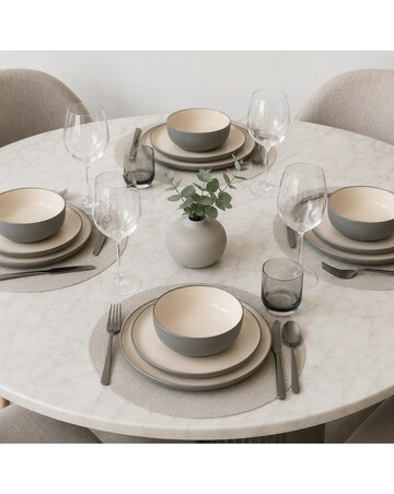 12pc 2tone Grey/Cream Stoneware Dinner
