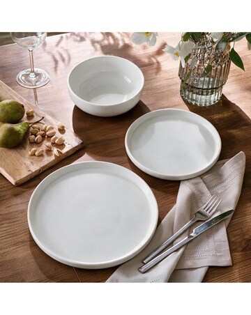 12pc White Porcelain Lipped Dinner Set