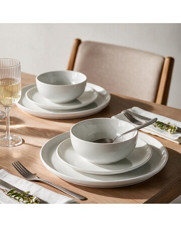 12pc White Porcelain Lipped Dinner Set