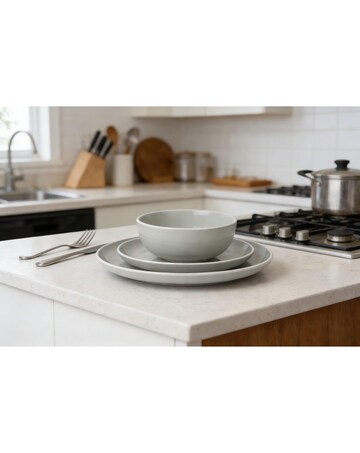 12pc 2 Tone Grey & White Rim Dinner Set