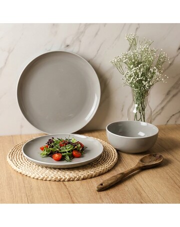 12pc 2 Tone Grey & White Rim Dinner Set