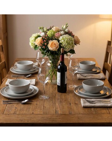 12pc 2 Tone Grey & White Rim Dinner Set