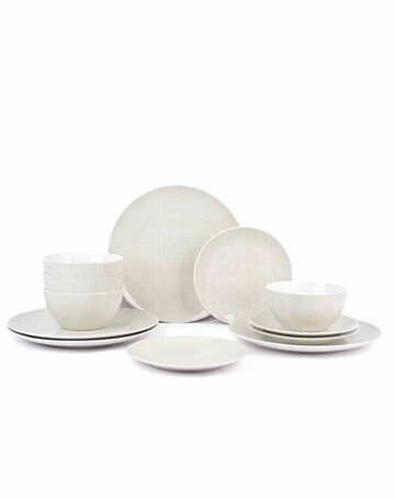 12pc Linen Texture Pad Print Dinner Set