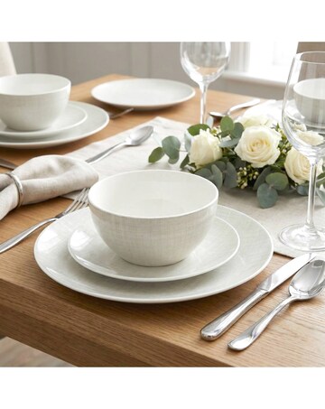 12pc Linen Texture Pad Print Dinner Set