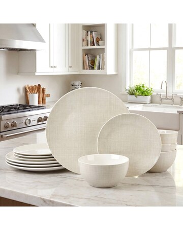 12pc Linen Texture Pad Print Dinner Set