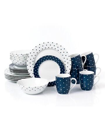 24pc Blue White Spot Dinner Set