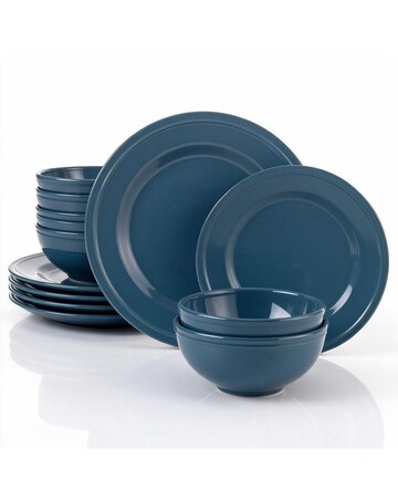 12pc Teal Ring Stoneware Lipped Dinner
