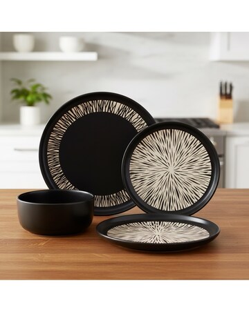 12pc Aura Black Stoneware Dinner Set