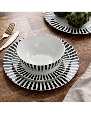 24pc Black Split Stripe Dinner Set