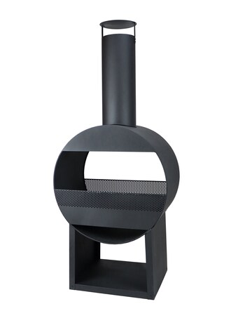 Charles Bentley Black Powder Coated Steel Modern Chimenea