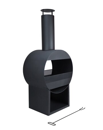 Charles Bentley Black Powder Coated Steel Modern Chimenea