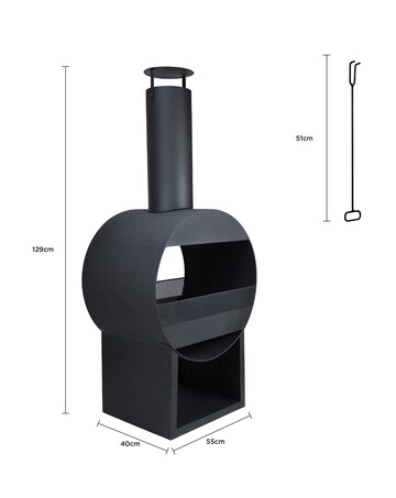 Charles Bentley Black Powder Coated Steel Modern Chimenea