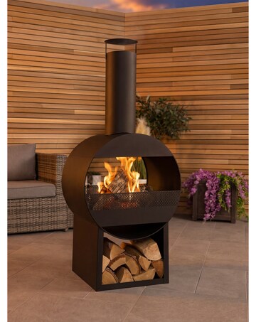 Charles Bentley Black Powder Coated Steel Modern Chimenea