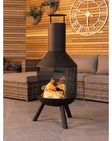 Charles Bentley Round Black Powder Coated Steel Modern Patio Heater Chimenea