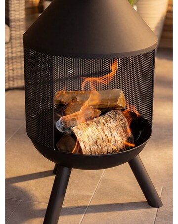 Charles Bentley Round Black Powder Coated Steel Modern Patio Heater Chimenea