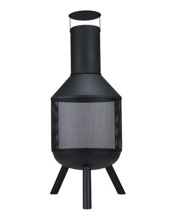 Charles Bentley Round Black Powder Coated Steel Modern Patio Heater Chimenea