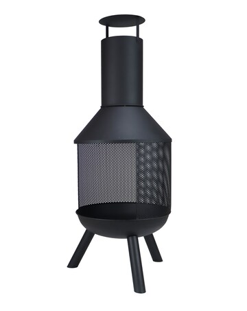Charles Bentley Round Black Powder Coated Steel Modern Patio Heater Chimenea